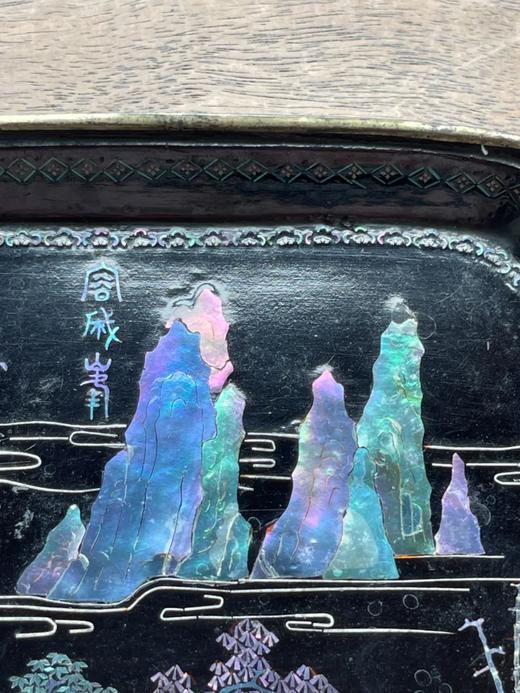 镶螺钿山水图黑漆方碟，顺丰包邮 商品图3