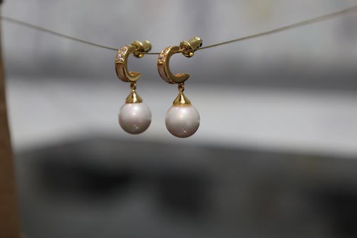 贸易公司订单刘亦菲同款通勤贝壳微镶钻珍珠耳坠 商品图5