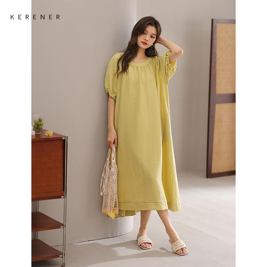 可人儿小众设计新款泡泡绵女士睡衣夏季短袖少女睡裙可外穿家居服 商品图3