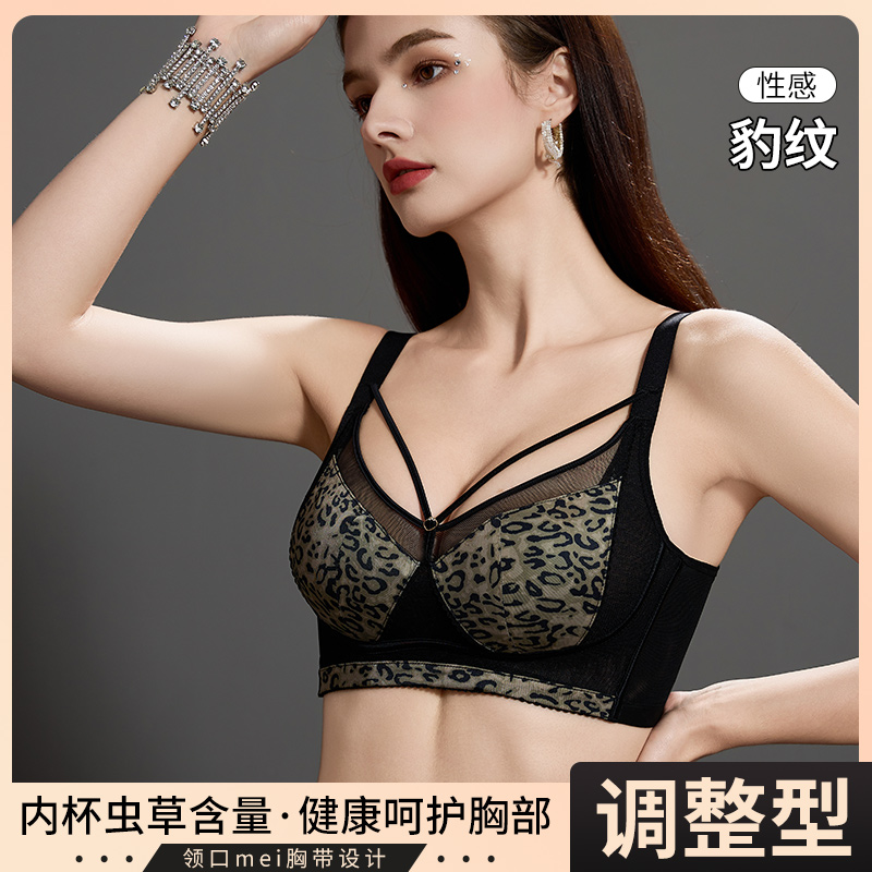 调整型性感豹纹美胸美背兔耳朵罩内衣女加框侧翼稳固胸型文胸套装 291