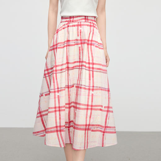 【07/23新品】熙世界气质红色格纹半身裙女夏季新品小个子松紧高腰显瘦a字伞裙 商品图4