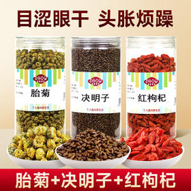 【菊花决明子枸杞茶】单次推荐：菊花3~5 朵＋枸杞10~15 颗+决明子15 粒