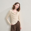 西遇串珠荡领不规则长袖T恤女秋季设计感收腰显瘦针织衫V2651147 商品缩略图0