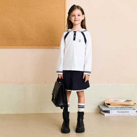 马克珍妮女童海军学院长袖T恤 儿童薄卫衣2025年秋装新款551209 商品图1