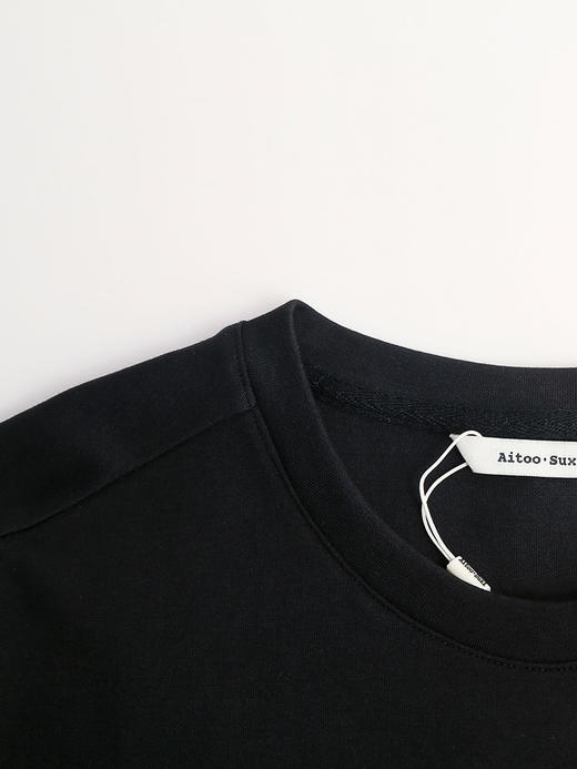 小众设计！黑色圆领中袖上衣 蕾丝拼接袖口 简约高级感 T 恤 商品图2