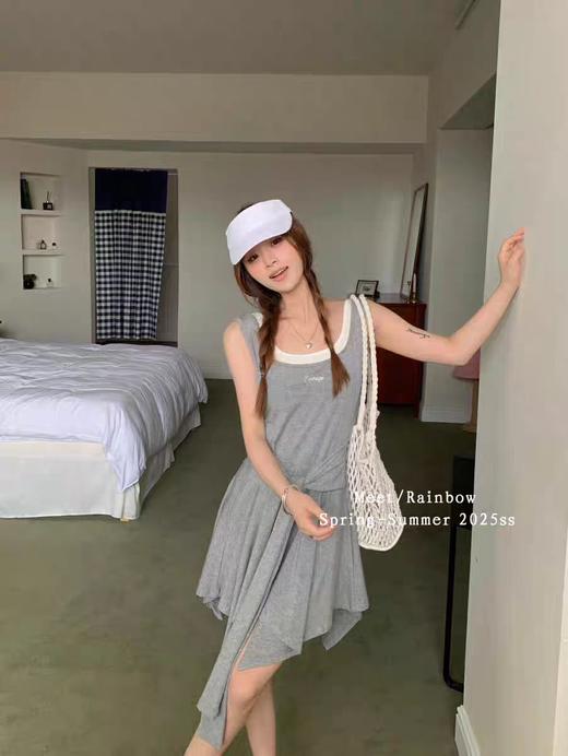 【GZ】无忧购美式复古字母刺绣假两件吊带连衣裙夏季显瘦别致短裙子2553（截单后3-5天发货） 商品图2