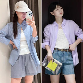 【高品质私服】【IC粉紫色/浅蓝色苎麻平纹布衬衫】柔和亲肤，版型宽松不垮、藏肉显瘦、弧形下摆灵动G1477/G1485-CC【无标出货 介意慎拍】