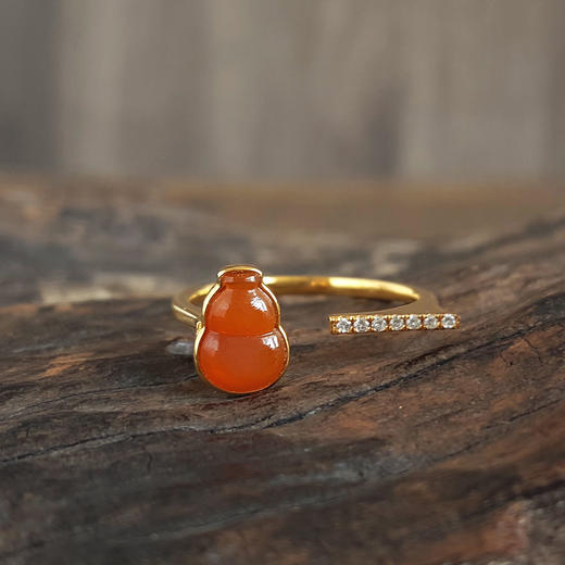 【天然正品】A货翡翠AU750黄金镶钻镶天然细腻冰种葫芦（福禄平安）黄翡开口戒指8.7*6.4MM（皆取最大值）13.5号（开口戒）女性现售价：2180！160725NJM10 商品图6