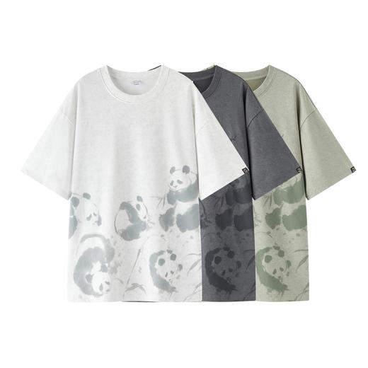 [商场同款]森马短袖T恤男国潮水墨熊猫t恤字母印花2025夏新款上衣 商品图4