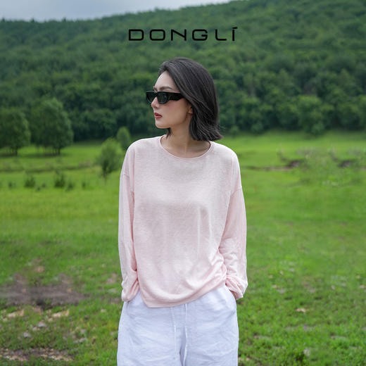 东黎 •  温柔的海风 山羊绒桑蚕丝亚麻女士素色圆领套衫 5274 商品图5