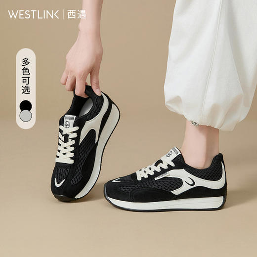 西遇德训鞋女新款秋季百搭复古休闲鞋黑色舒适轻便平底运动鞋K1656937 商品图0