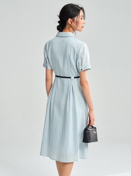品牌同步亚麻棉OL知性条纹收腰显瘦通勤衬衫连衣裙 商品图9
