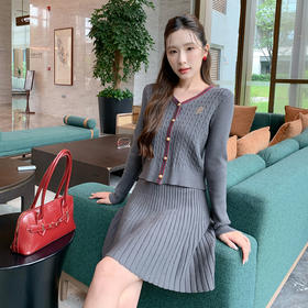 奢姿大码女装2025秋季气质V领针织两件套胖妹妹时尚简约通勤套装9853993459