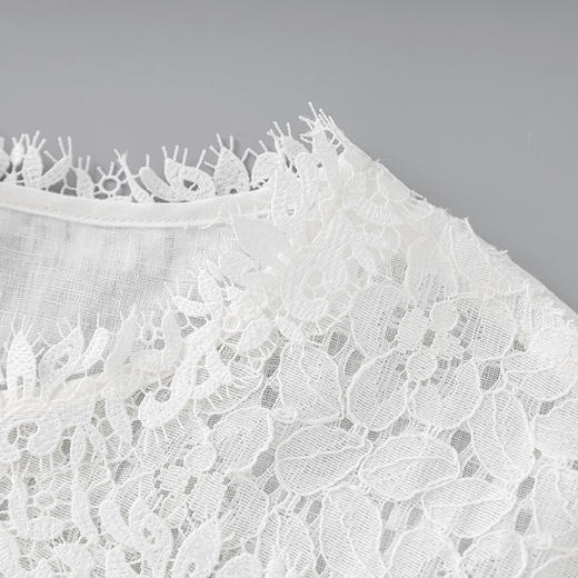 「高货wl」全新升级【铂金会员293/天猫399/差价106】(99407)洛诗琳亚麻重工水溶蕾丝T恤2025夏季宽松圆领短袖上衣女 商品图2