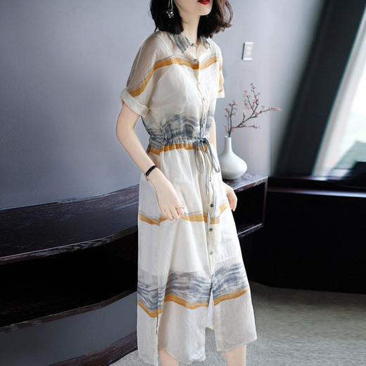 雀说 衬衫连衣裙女夏季新翻领款收腰显瘦名媛气质高端优雅裙子5ZF-34289 商品图1