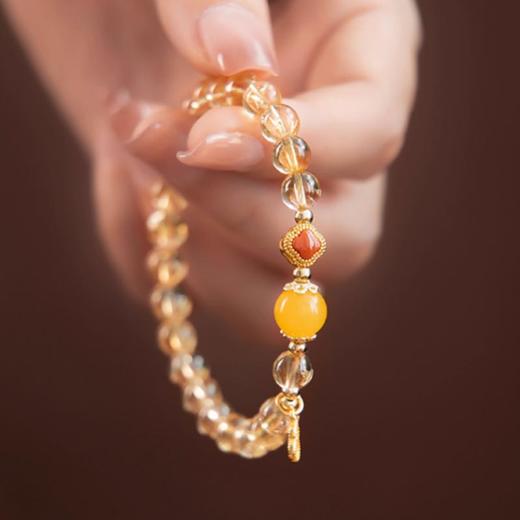 【林栖好物】天然黄水晶手串南红四叶草蜜蜡转运珠福牌叠戴手饰6mm 商品图1