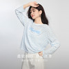 【07/23新品】熙世界慵懒风条纹T恤女长袖2025初秋新款休闲百搭牙刷绣宽松上衣 商品缩略图1