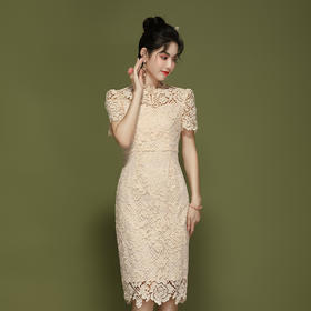 「自」全新升级【铂金会员358/天猫479/差价121】(90306)洛诗琳新中式国风水溶蕾丝连衣裙2025夏季气质改良旗袍裙