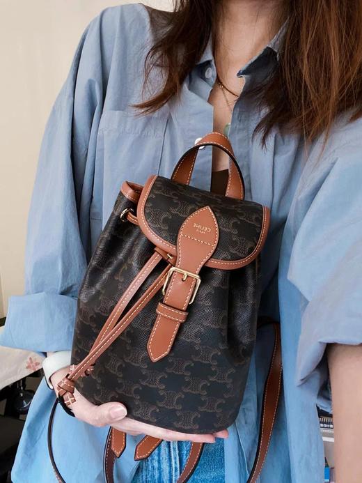 赛琳-凯旋门folco trio mphe canvas标志印花和牛皮革迷你背包（LZ） 商品图2