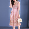 丁摩100%桑蚕丝超重工减龄花边真丝印花中长款大摆连衣裙收腰款5ZF-90275 商品缩略图0