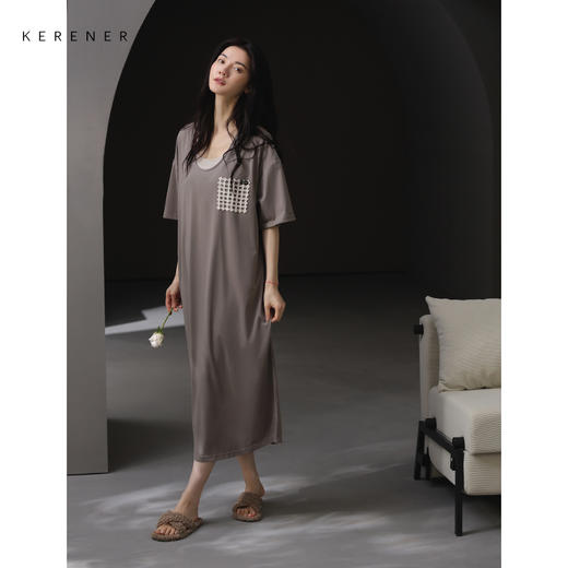 可人儿带bra睡裙原创新款夏季莫代尔女士短袖长裙可外穿夏天家居 商品图2