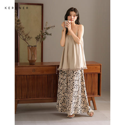 可人儿带bra睡衣夏季凉感莫代尔女士吊带阔腿长裤可外穿家居服 商品图2