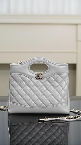 香奈儿 31bag mini 浅灰 淡金扣菱格纹 小羊皮 链条单肩手提斜挎包 （*HH）
