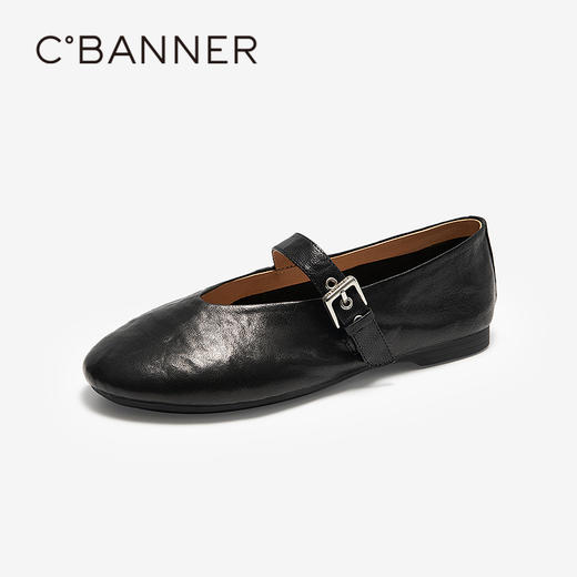 千百度低跟羊皮玛丽珍鞋女手抓皮晚晚鞋单鞋A25465971 商品图1