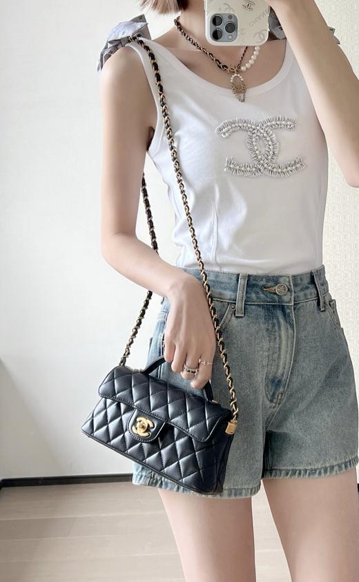 香奈儿 25P春夏 羊皮KeIIy横款Mini黑色手拿斜跨包（LZ） 商品图3