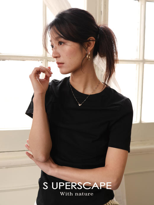 素舶 高支高密竹节棉混纺亲肤透气褶皱短袖T恤上衣SUPERSCAPE 商品图4