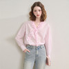 西遇粉色条纹花边V领衬衫女秋季通勤百搭设计感衬衣V2551149 商品缩略图0