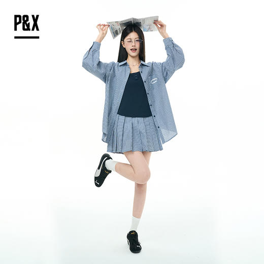 P&X设计师女装2025秋新款套装短裙825314167 蓝格 商品图2