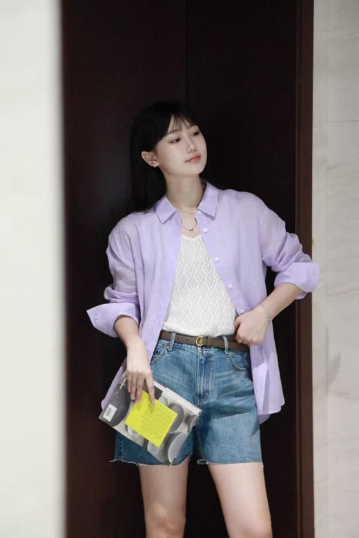 【高品质私服】【IC粉紫色/浅蓝色苎麻平纹布衬衫】柔和亲肤，版型宽松不垮、藏肉显瘦、弧形下摆灵动G1477/G1485-CC【无标出货 介意慎拍】 商品图2