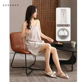 可人儿小众设计泡泡绵夏季女士吊带睡衣时尚可外出家居服三件套