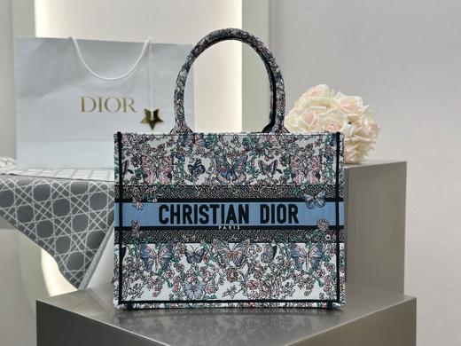 迪奥 印花刺绣 棉 托特包Tote包购物袋白蓝蝴蝶手提包 中号 （LZ） 商品图1