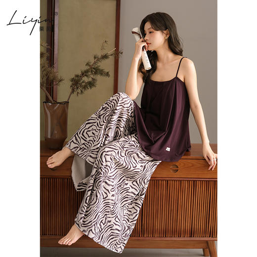 可人儿带bra睡衣夏季凉感莫代尔女士吊带阔腿长裤可外穿家居服 商品图1