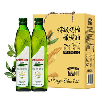 品利特级初榨橄榄油500mlx2瓶装金色礼盒食用油健身西班牙原装进口 /粮油调味 /食用油 /橄榄油 商品图3