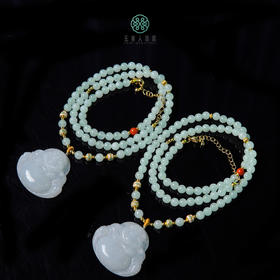 翡翠佛公吊坠约30*35mm圆珠约5mm+项链