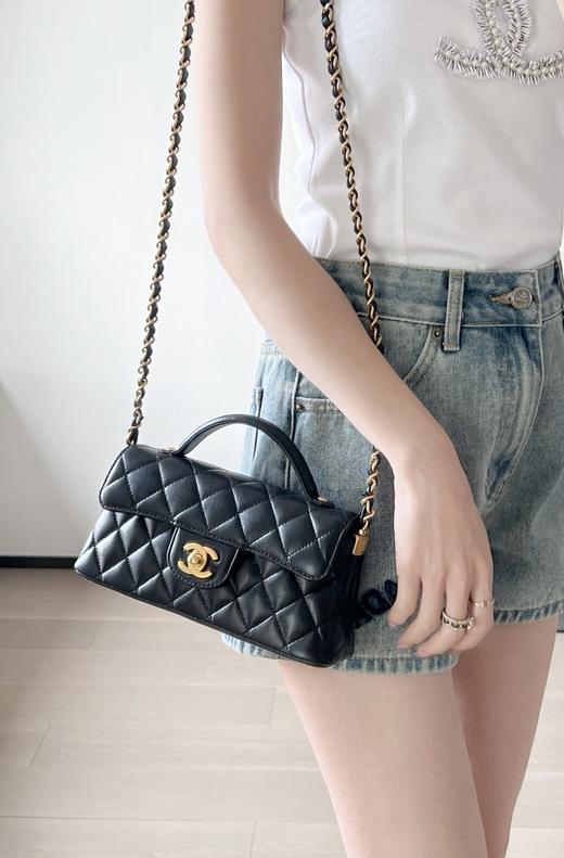 香奈儿 25P春夏 羊皮KeIIy横款Mini黑色手拿斜跨包（LZ） 商品图7