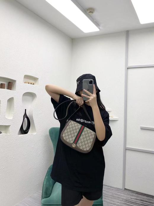 古驰 老花Logo条纹织带 帆布拼皮 马鞍包斜挎包（LZ） 商品图2