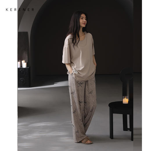 可人儿带胸垫睡衣夏季凉感莫代尔女士家居服短袖长裤套装可外穿 商品图3