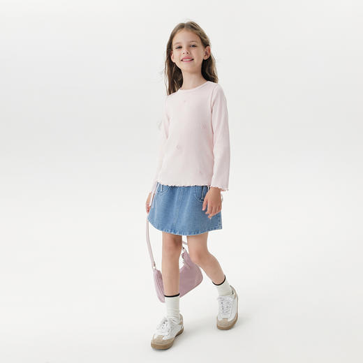 马克珍妮女童立体爱心软弹针织T恤2025年秋装新款551205 商品图2