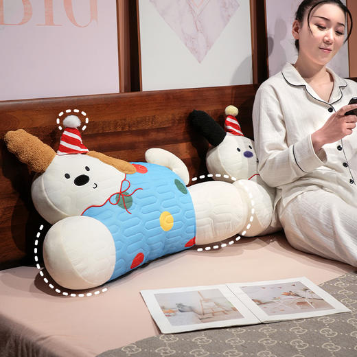 自然醒翘耳快乐小狗乳胶拥抱式腰靠夏季办公室久坐神器护腰靠背垫椅子靠枕孕妇抱枕QYL 商品图5