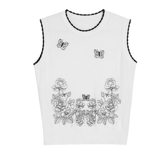 「自」全新升级【铂金会员128/天猫169/差价41】(91757)洛诗琳薄款针织无袖背心2025夏季刺绣镂空宽松通勤上衣女 商品图4