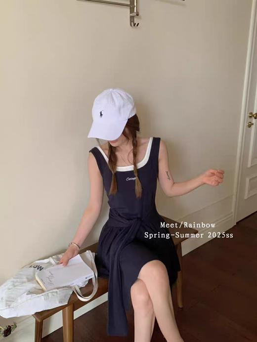 【GZ】无忧购美式复古字母刺绣假两件吊带连衣裙夏季显瘦别致短裙子2553（截单后3-5天发货） 商品图1