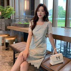 奢姿大码女装胖妹妹2026夏季新款方领气质法式蕾丝洋气减龄连衣裙9952853519【1】