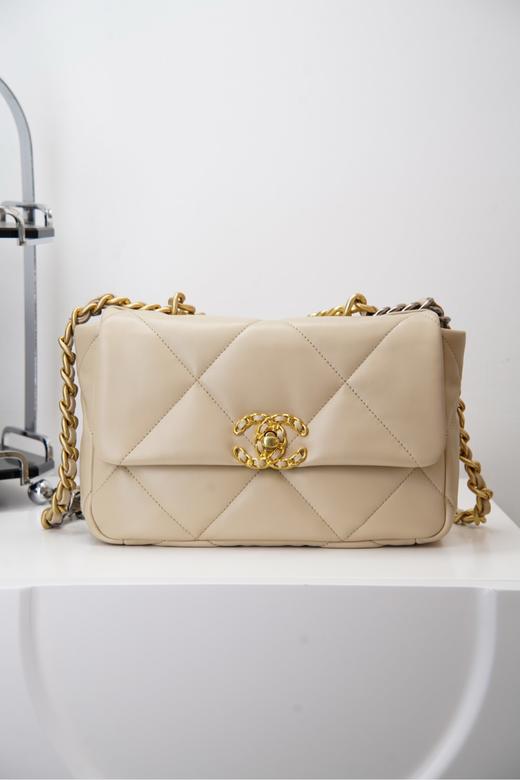 CHANEL香奈儿 19Bag 金扣翻盖双链条 羊皮 单肩斜挎包 小号 （LZ*MM） 商品图1