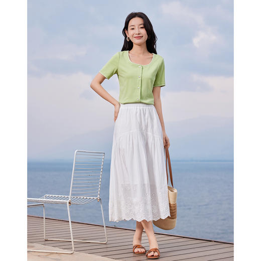 【专属特价】熙世界小香风气质U领T恤女2025新款夏装宽松显瘦百搭正肩上衣 商品图5