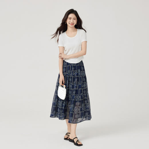 【07/23新品】熙世界0压感复古印花半身裙女夏季2025年新款高腰显瘦a字雪纺半裙 商品图3
