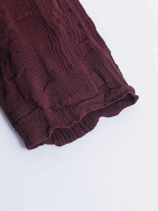 复古感拉满！酒红色提花针织衫 中袖修身 显瘦打底上衣女 商品图3